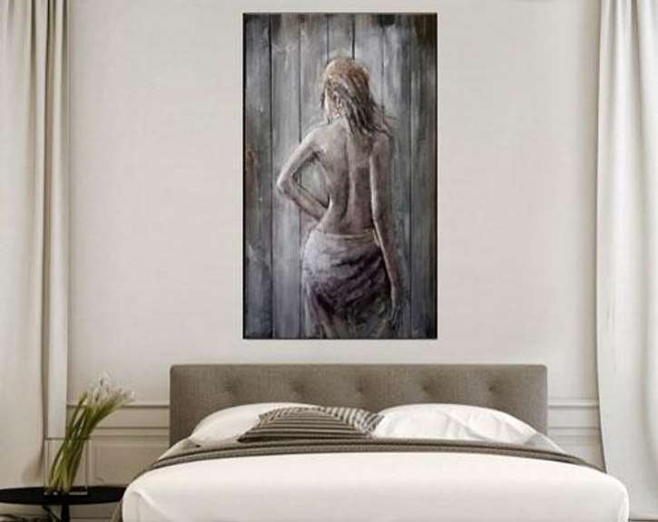 Nude Woman 3D Picture Frame Wall Mount Wood and Metal Figurine