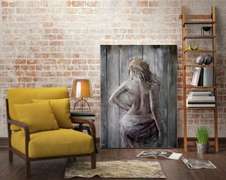 Nude Woman 3D Picture Frame Wall Mount Wood and Metal Figurine