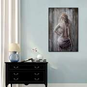 Nude Woman 3D Picture Frame Wall Mount Wood and Metal Figurine