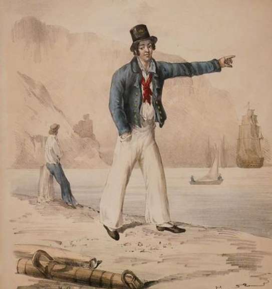 M Gauci , Common sailor, hand colored engraving