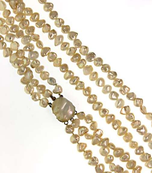 Lovely 14kt WG Triple Strand of Baroque Pearls