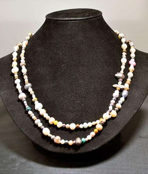 Rare Multi Colored Natural Pearl Strand Necklace-48 inches!