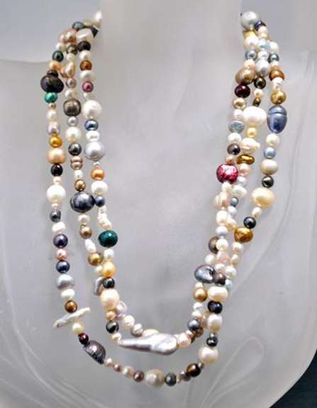 Rare Multi Colored Natural Pearl Strand Necklace-48 inches!