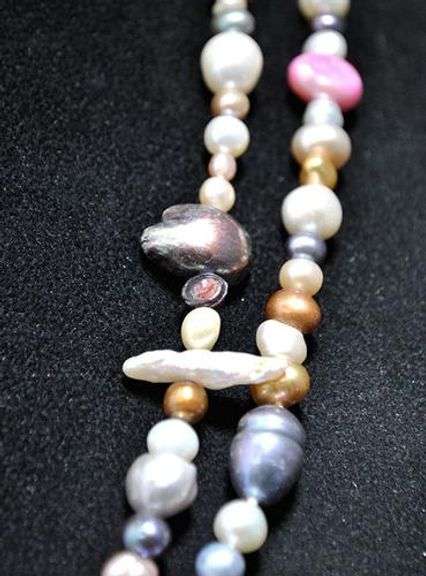 Rare Multi Colored Natural Pearl Strand Necklace-48 inches!
