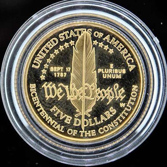 1987-W Gold $5 Commem Constitution