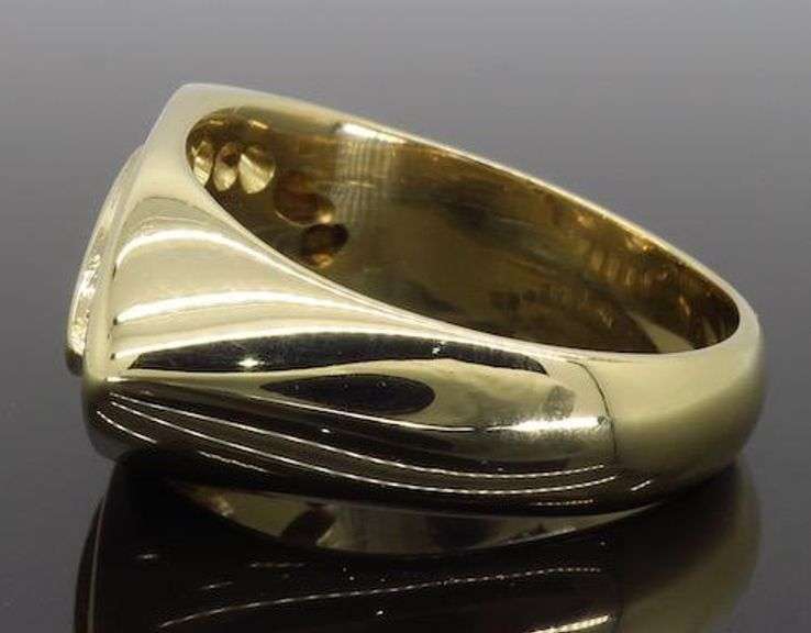 14K Yellow Gold Unique Mens Diamond Ring, 1.28ctw