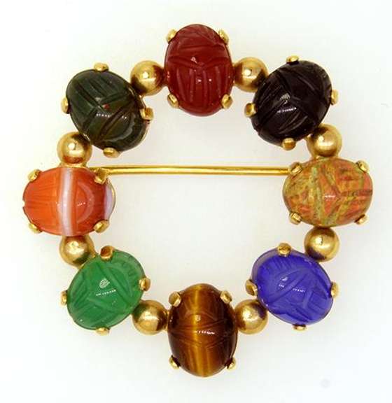 Multi-Gem Scarab Broach in Gold