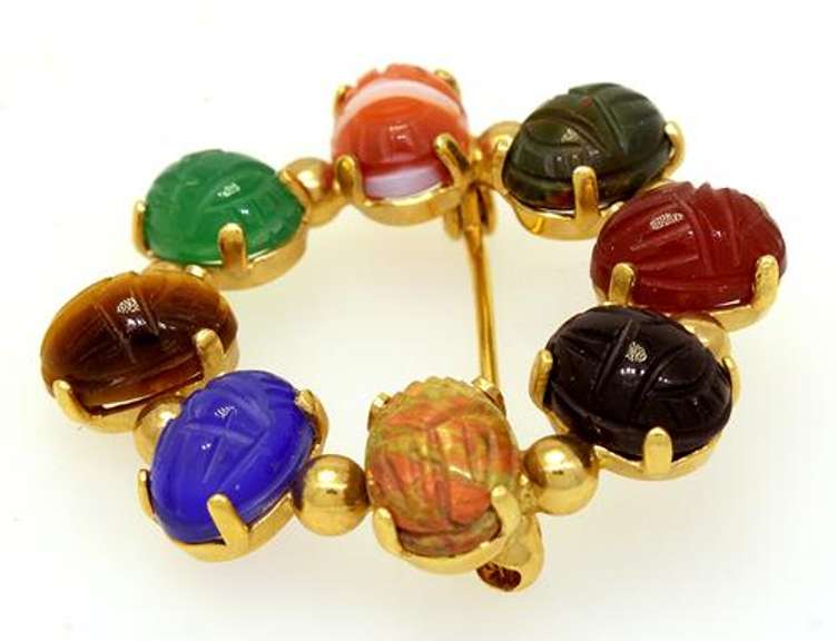 Multi-Gem Scarab Broach in Gold