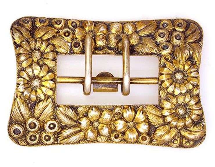 Antique Gold-Washed Sterling Floral-Themed Belt Buckle