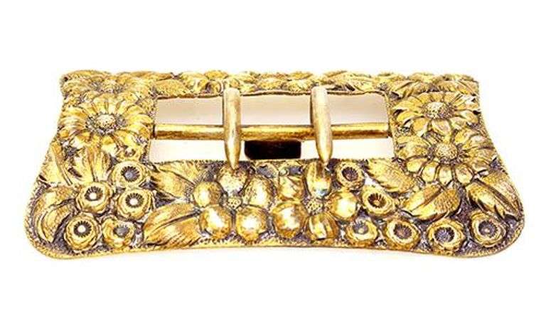 Antique Gold-Washed Sterling Floral-Themed Belt Buckle