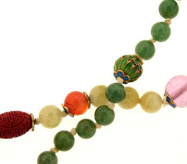 Long Jade Necklace with Ornamental Beads