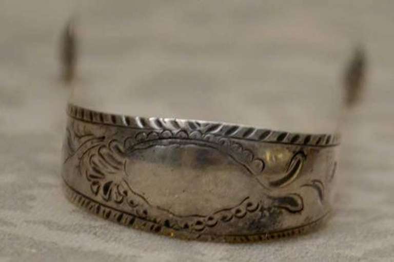George 111 Ornate Feather Edge Sterling Sugar Tongs