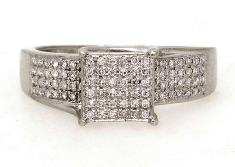 Pave Diamond Ring in White Gold, Size 8