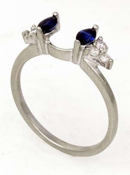 Sapphire & Diamond Insert Ring in White Gold, Size 6.5