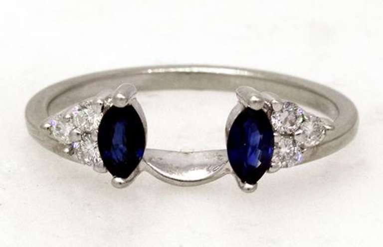 Sapphire & Diamond Insert Ring in White Gold, Size 6.5