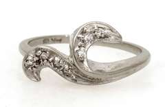 Diamond Wave Ring in White Gold, Size 7.75