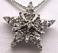 LADIES 14 KT WHITE GOLD WHEAT NECKLACE WITH A DIAMOND PENDANT