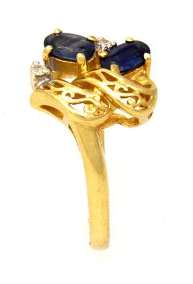 Ornate Sapphire & Diamond Ring in Gold, Size 5.5