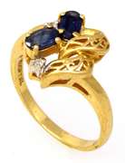 Ornate Sapphire & Diamond Ring in Gold, Size 5.5