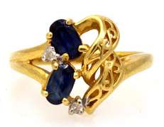 Ornate Sapphire & Diamond Ring in Gold, Size 5.5