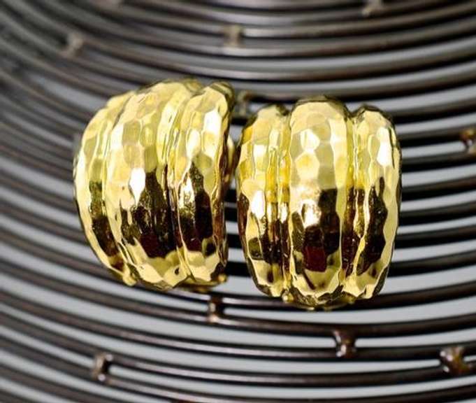 Reflective Textured 14K Omega Back Earrings