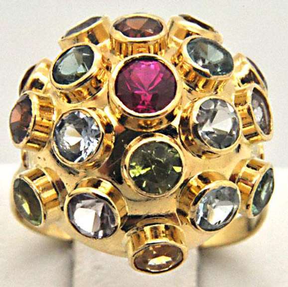 H STERN 18 KT GOLD MULTI-GEM STONE SPUTNIK RING.