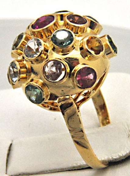 H STERN 18 KT GOLD MULTI-GEM STONE SPUTNIK RING.