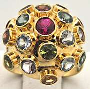 H STERN 18 KT GOLD MULTI-GEM STONE SPUTNIK RING.