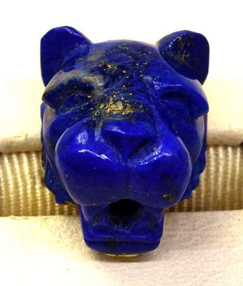 Fantastic Lapis Jaguar Head Pin in Gold