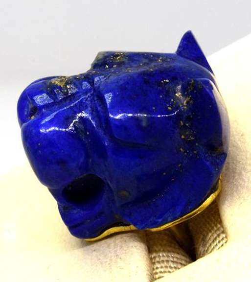 Fantastic Lapis Jaguar Head Pin in Gold