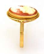 Oval Carnelian Cameo Ring in Gold, Size 6