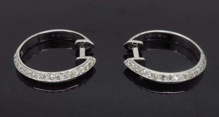 14K White Gold Diamond Hoop Earrings