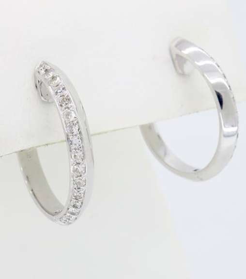 14K White Gold Diamond Hoop Earrings