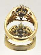 LADIES 14 KT GOLD AND DIAMOND CLUSTER RING.