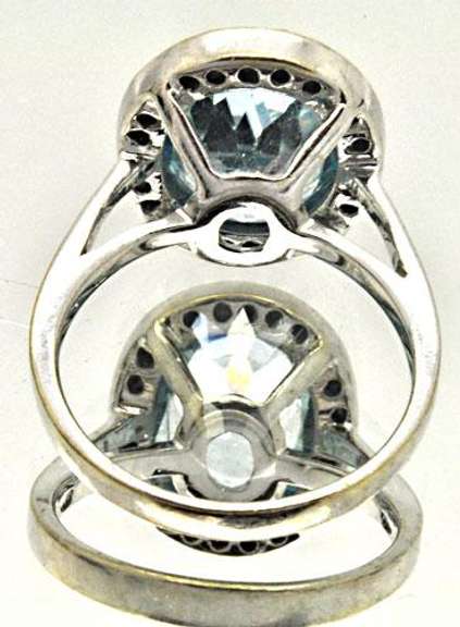 LADIES 14 KT WHITE GOLD BLUE TOPAZ AND DIAMOND RING.