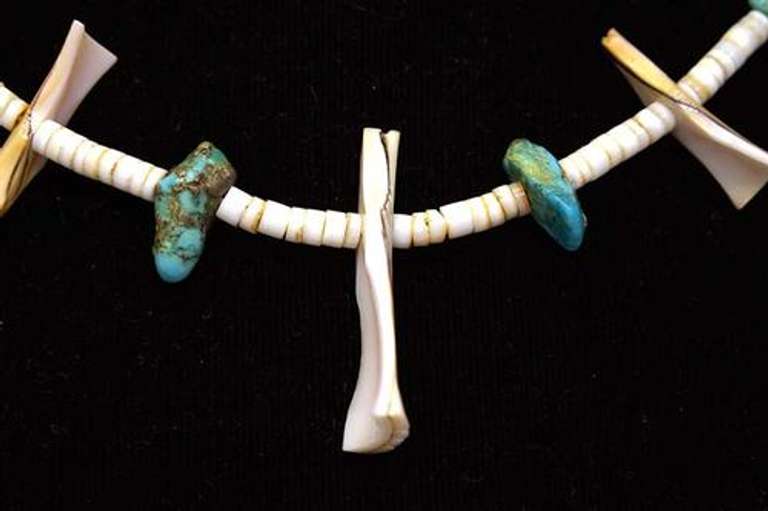 Natural Turquoise & Shell Beaded Necklace, 29in