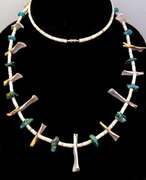 Natural Turquoise & Shell Beaded Necklace, 29in