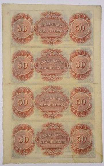 $50 Canal Bank  Obsolete Uncut Sheet  Ca 1830-50