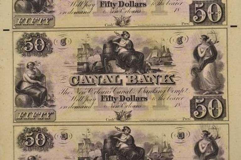 $50 Canal Bank  Obsolete Uncut Sheet  Ca 1830-50