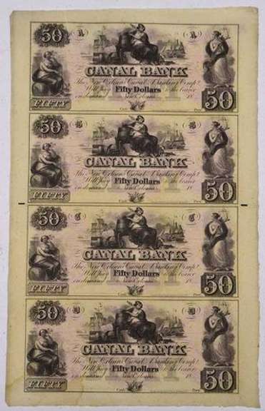 $50 Canal Bank  Obsolete Uncut Sheet  Ca 1830-50