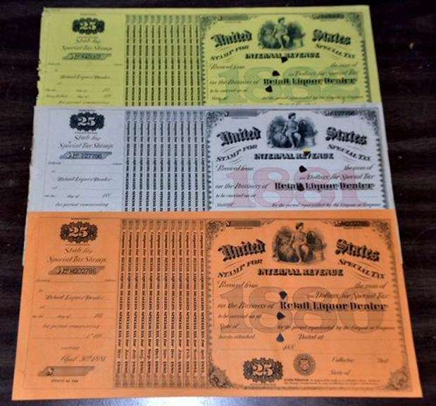 Run of 6 Diff. US Retail Liquor Licenses 1880-1885
