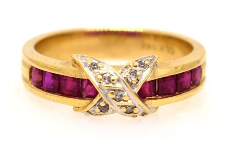 Ruby & Diamond Band in Gold, Size 6.5