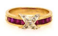 Ruby & Diamond Band in Gold, Size 6.5