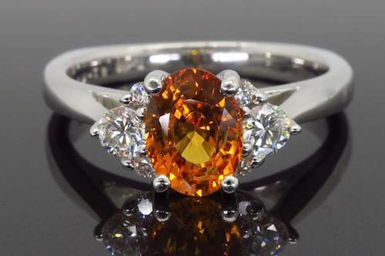 Orange Sapphire and Diamond Ring
