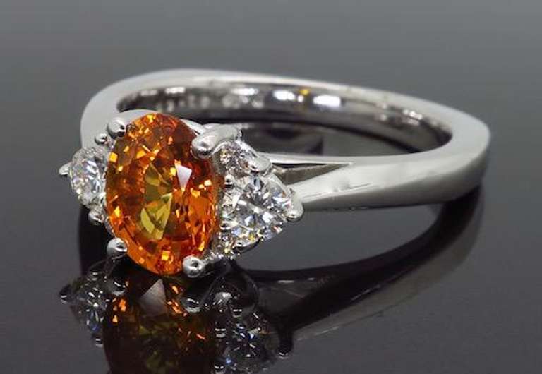 Orange Sapphire and Diamond Ring