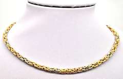 18 KT WHITE AND YELLOW GOLD BYZANTINE CHAIN.