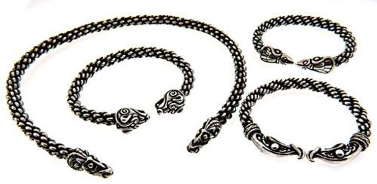 Heavy Sterling Dragon Choker and 3 Cuff Bracelets