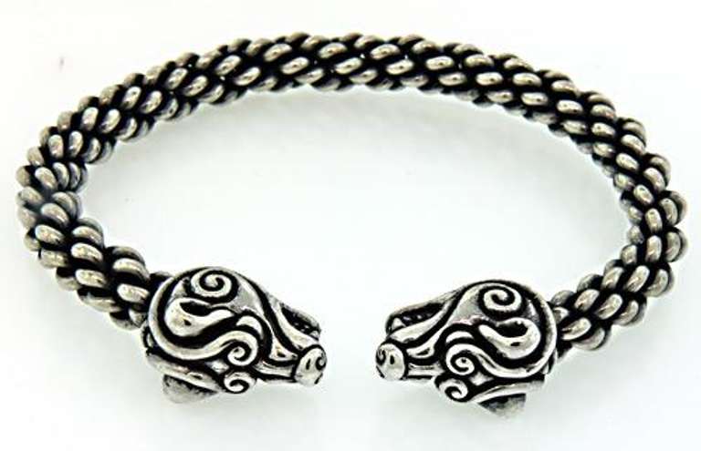Heavy Sterling Dragon Choker and 3 Cuff Bracelets