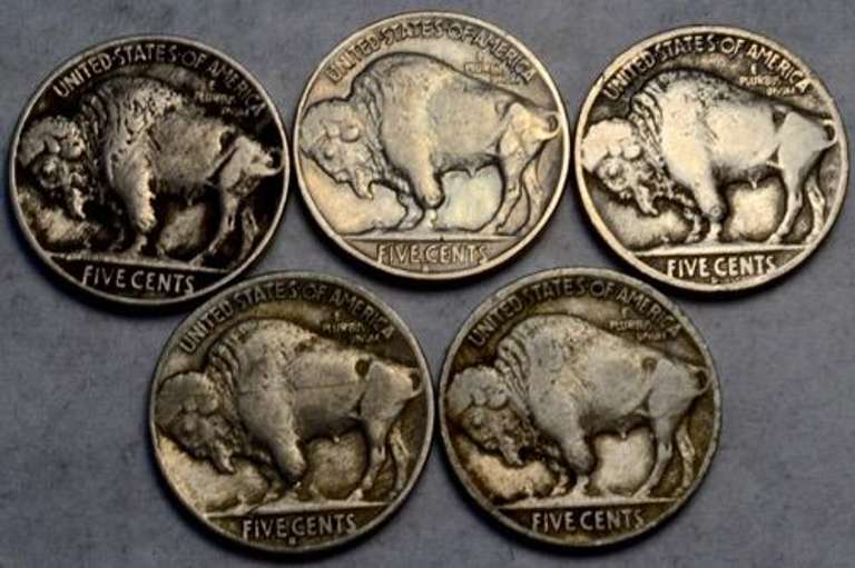 5 Sharp Full Date Buffalo Nickels 1914 1915 D 1919 1930 S &1931 S