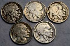5 Sharp Full Date Buffalo Nickels 1914 1915 D 1919 1930 S &1931 S